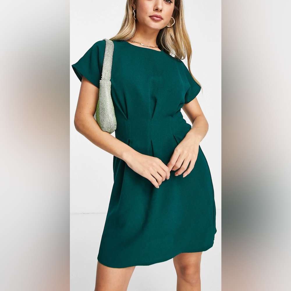 ASOS DESIGN nipped in waist mini dress in bottle green
